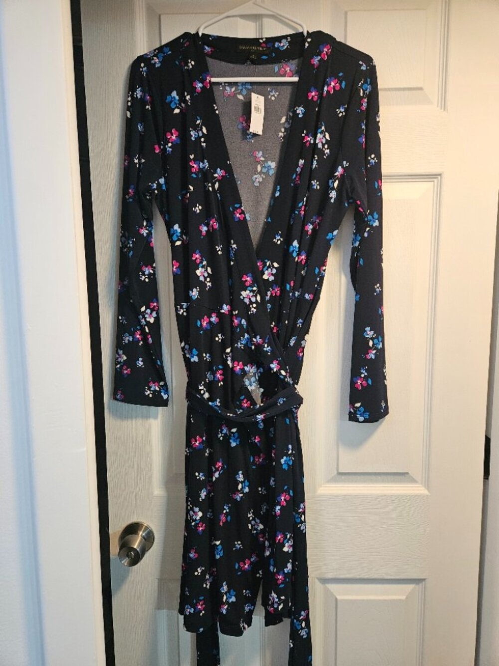 Banana Republic Blue Wrap Dress with Pink and Blue Flowers